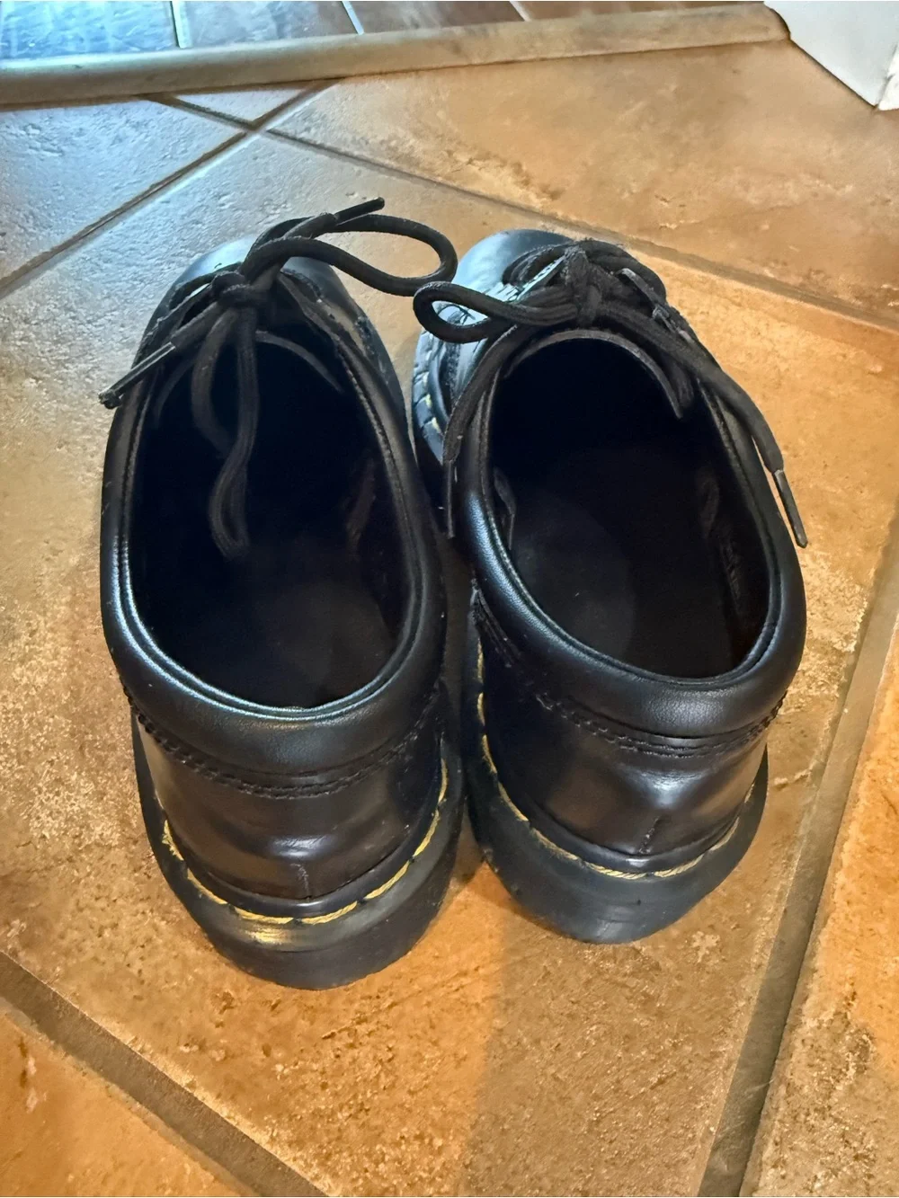 Dr. Martens Black Leather Lace-Up Shoes with Yellow Stitching